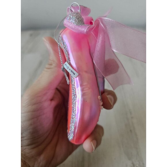 Katherine collection ballerina slipper shoe glass ornament glitter pink Xmas tre - Picture 6 of 10